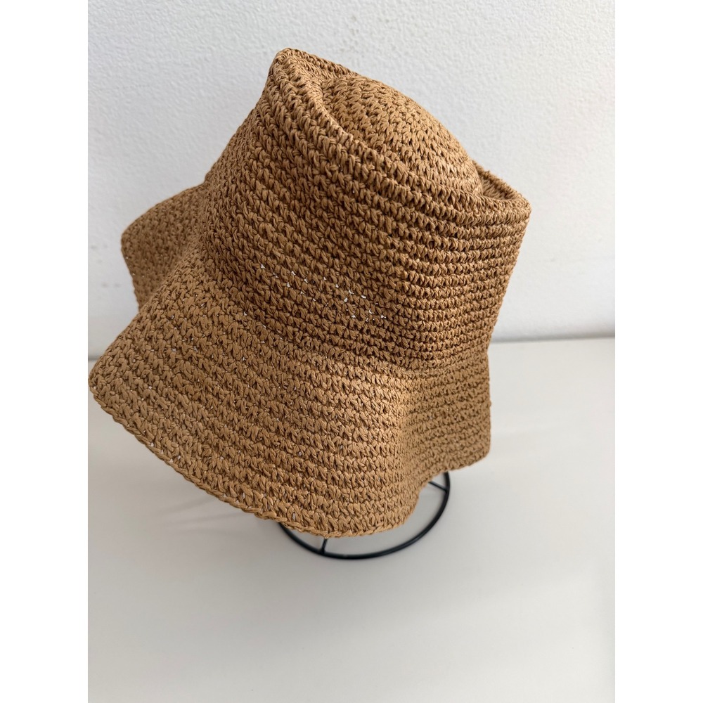 Madewell Packable Straw Bucket Hat Tan Brown Crochet Paper Sun Hat M/L - Picture 3 of 7